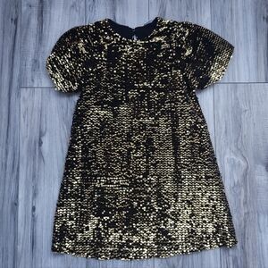 Zara Girls Black and Gold Sequin Dress Size 9